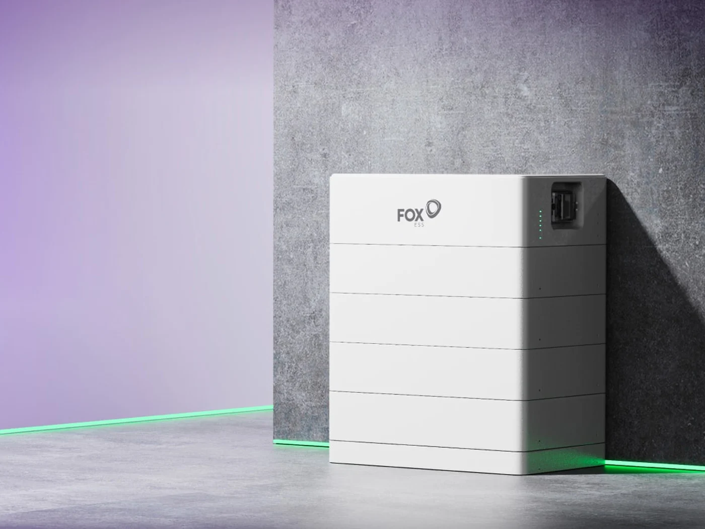 A FoxESS home battery installed against an interior wall